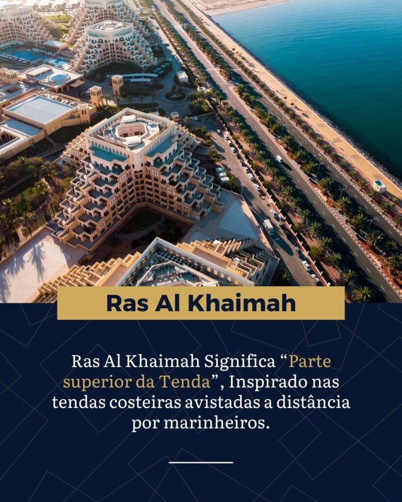 Localizado ao norte, Ras Al Khaimah tem um nome muito descritivo que servia de ponto de referência. O significado é "Parte superior da Tenda" ou "O topo da tenda"