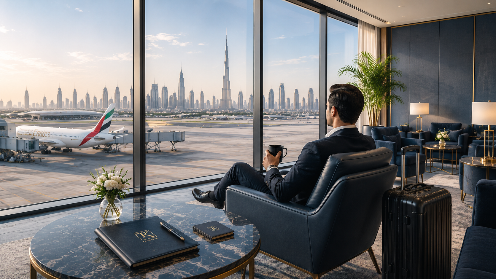 Lounge de luxo com vista aérea