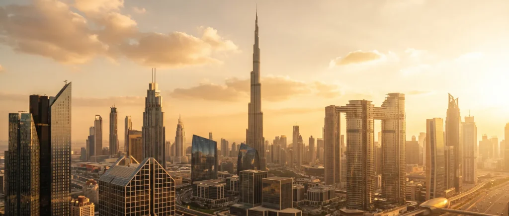 Skyline de Dubai, sede das empresas constituidas pela Tarkia nos Emirados